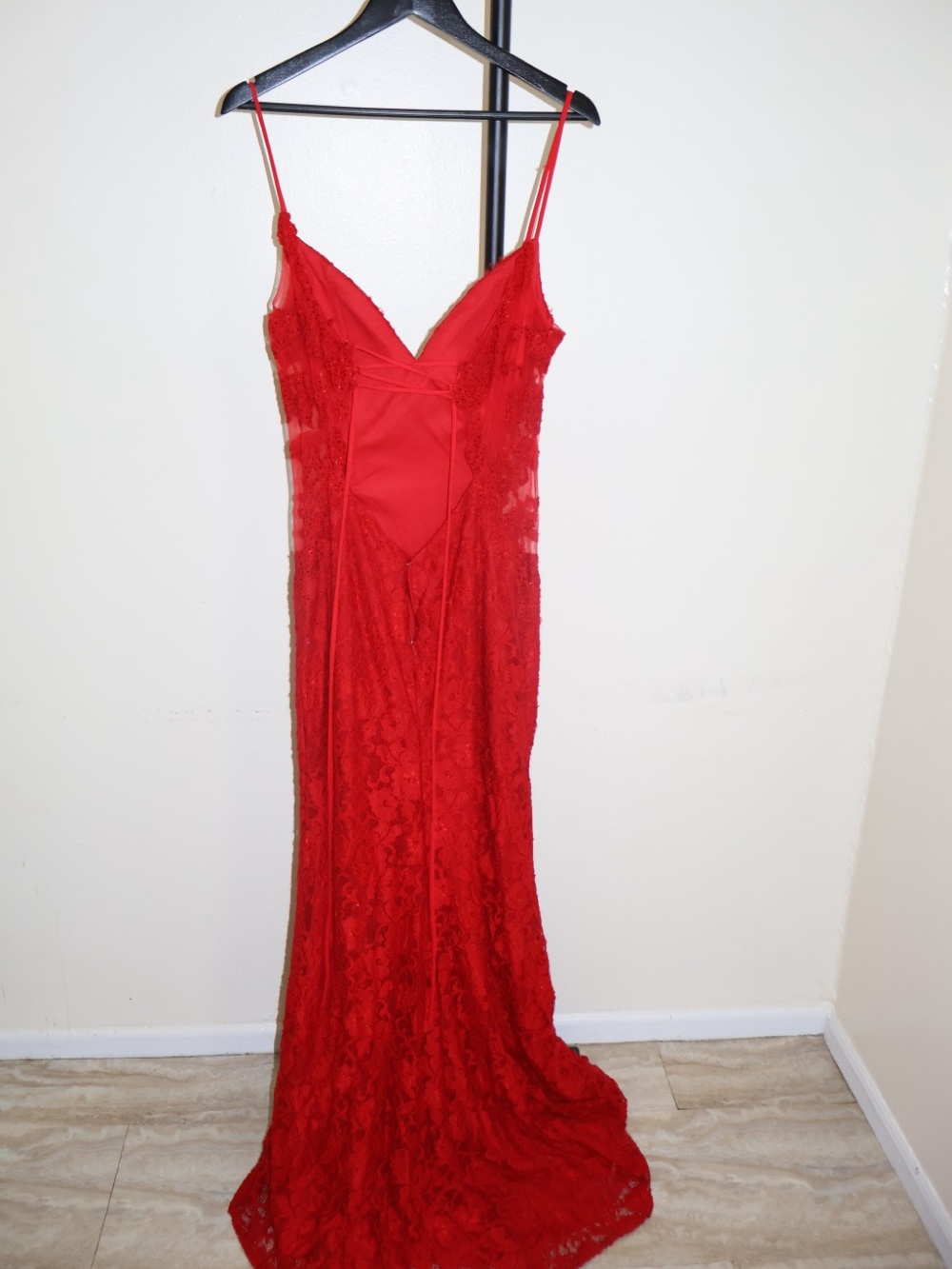 Red Dress Boutique Red Lace Maxi Slip Dress with V-Neck